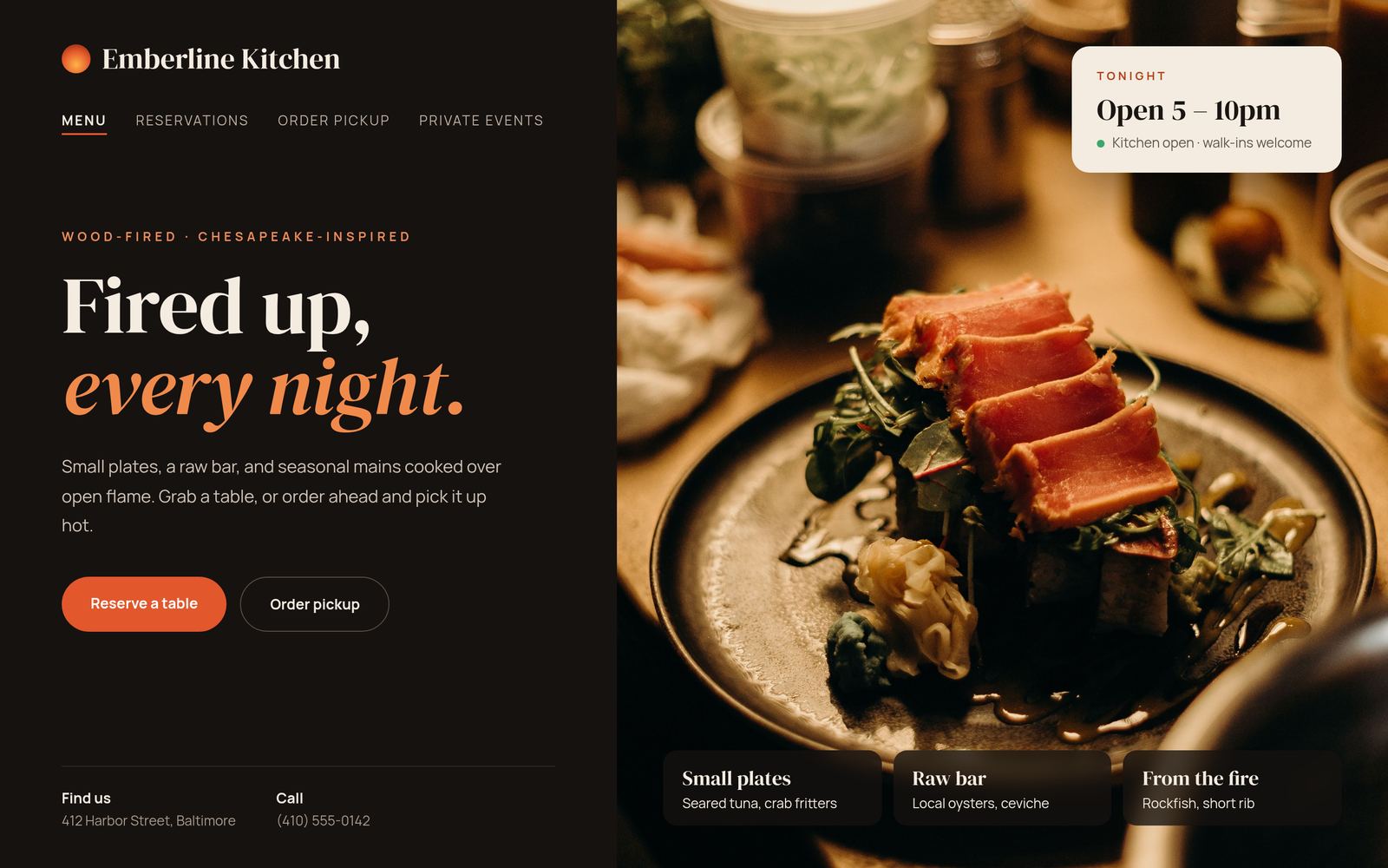 Emberline Kitchen sample mockup homepage